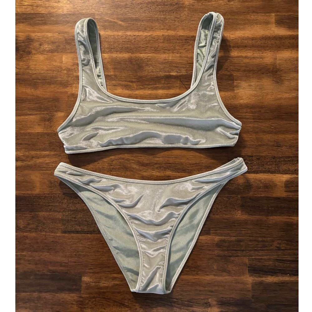 Triangl Women’s XL Bikini Set Velour Velvet Low Rise Bottoms Cheeky Pullover Top
